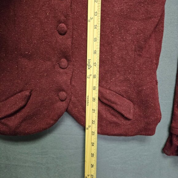 Vintage Style Y2K Preppy Academia Burgundy Cardigan Jacket Lace Cuffs & Button F - Picture 10 of 10